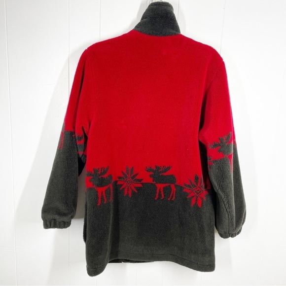 Nordic Lights Red and Black Elk Pattern Button Front Shacket Medium - Picture 2 of 7